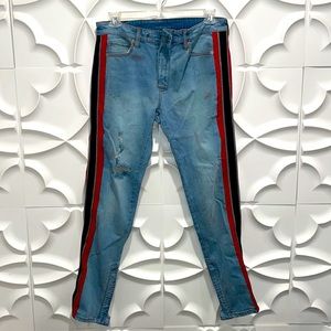 YRN Yung Rich Nation Migos Denim Striped Jeans Size 32.      SS